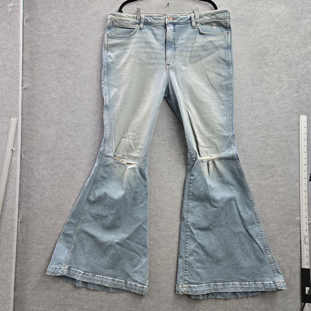 Wrangler Women Jeans 34X36 Light‎ Blue Denim Flared Grunge Button 34" Inseam Y2K